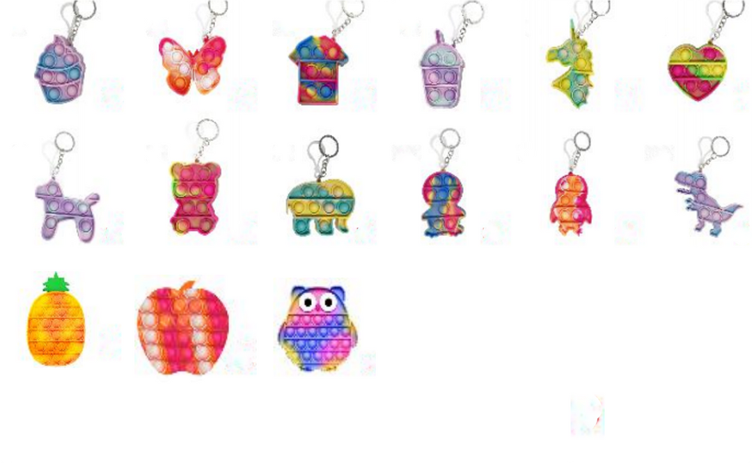 Colorful Surprise 12-Pack: Assorted Pop-It Keychain Set for On-the-Go Fun!