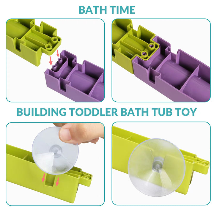 Juego de 56 piezas de juguetes para el baño Juego de juguetes vibrantes para la hora del baño: toboganes de agua coloridos y adorables amigos animales para una diversión llena de salpicaduras.
