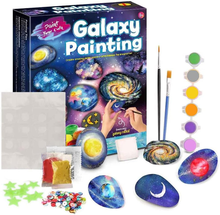 Kit de pintura de piedra galaxia: conjunto de arte cósmico para exploración creativa y manualidades celestiales de bricolaje