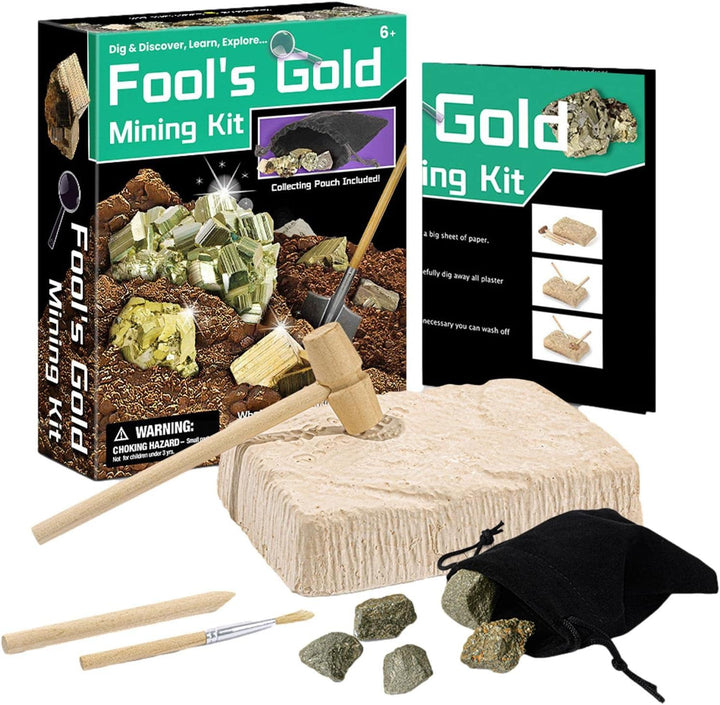 Kit interactivo de minería de oro STEAM Fool's para niños: juego educativo de excavación y descubrimiento de geología con herramientas y accesorios