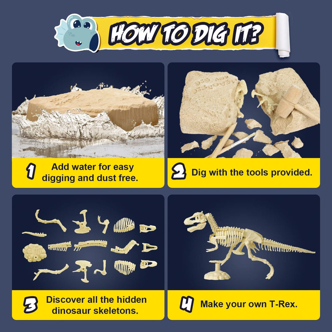 Kit de excavación de dinosaurios: excava y ensambla un esqueleto realista de T-Rex: ¡regalo educativo perfecto para niños y adultos!