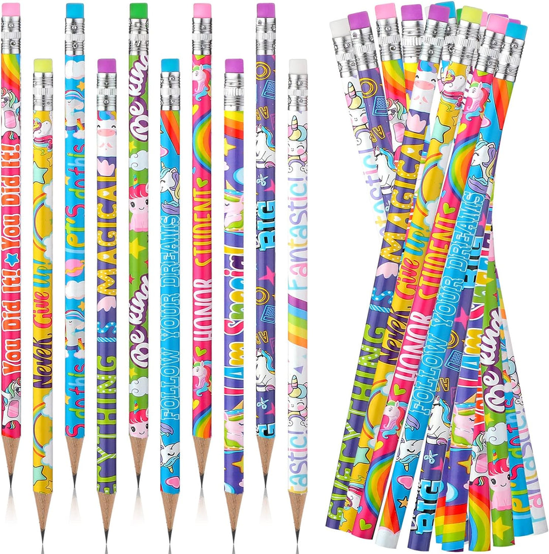 Rainbow Unicorn Fantasy Pencils - Colorful Writing Delight with Erasers, Pack of Whimsy for Creative Minds