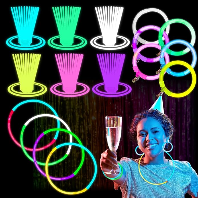 Ultimate Glow Stick Party Pack: barras luminosas multicolores para diversión festiva, seguras para los niños y a prueba de fugas