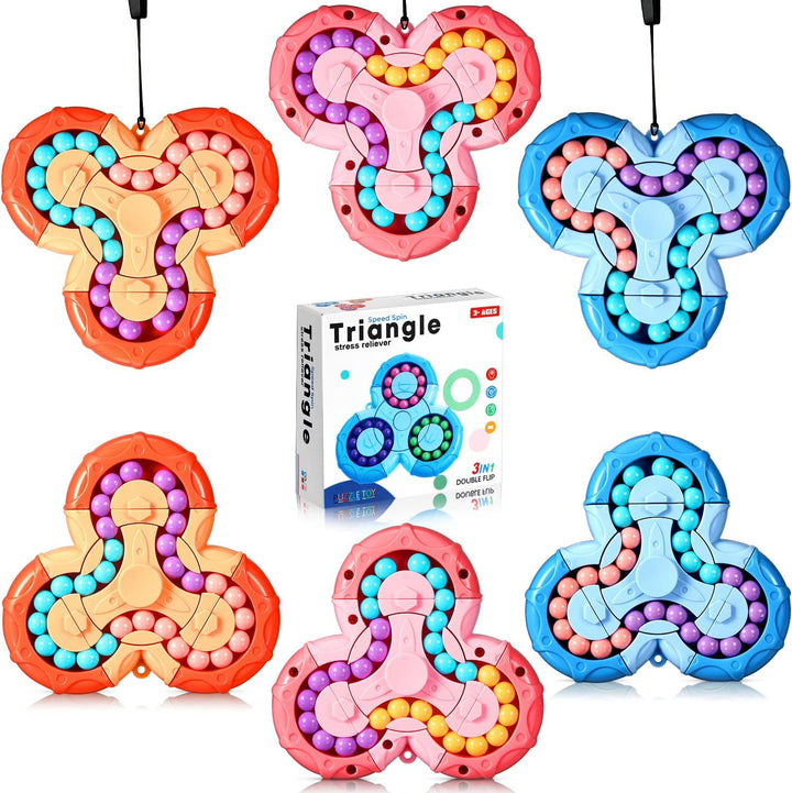 Tri-Wing Fidget Spinner Set - Paquete de 6 rompecabezas multicolores para aliviar el estrés con diseño giratorio de 360° para concentrarse y jugar