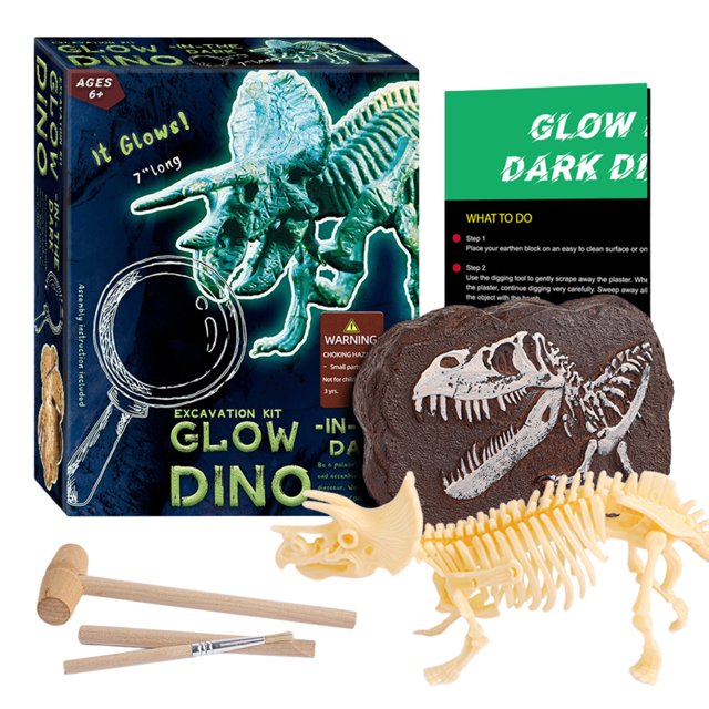 Kit de excavación de dinosaurios que brillan en la oscuridad: juguete de paleontología interactivo para niños