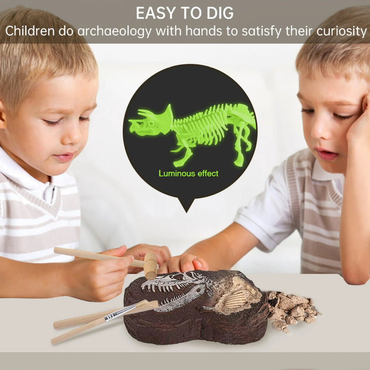 Kit de excavación de dinosaurios que brillan en la oscuridad: juguete de paleontología interactivo para niños
