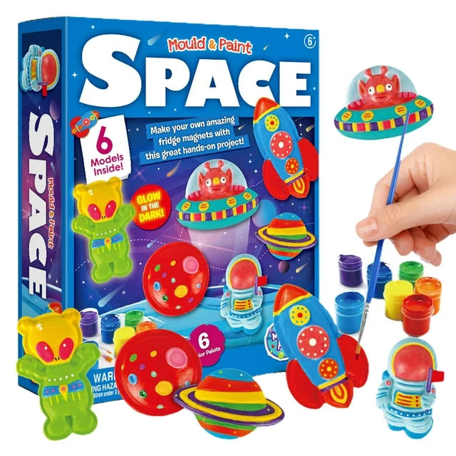 DIY Mould & Paint Space Adventure Kit: Glow-in-the-Dark Fridge Magnets for Creative Kids & Art Enthusiasts" 🚀🎨