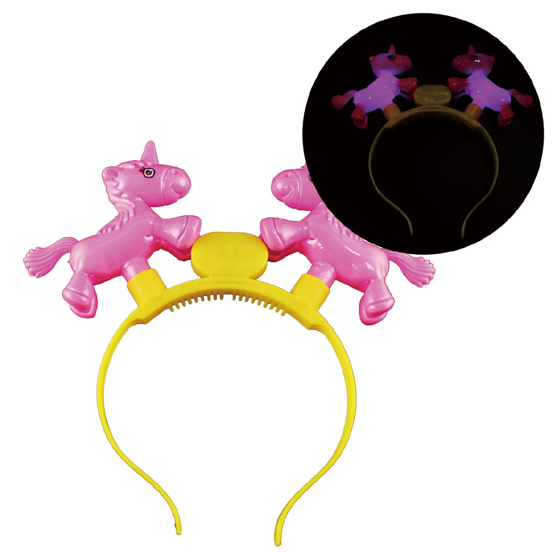 #10045 12Pcs Unicorn-Themed Light-Up Hair Clasp with Switch Control in Pink and Yellow.