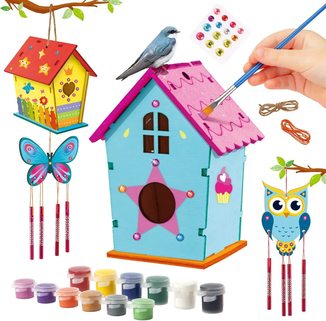 EDM250 - DIY Bird House Kit for Kids to Build & Paint - 2 Pack Wind Chime Craft Set