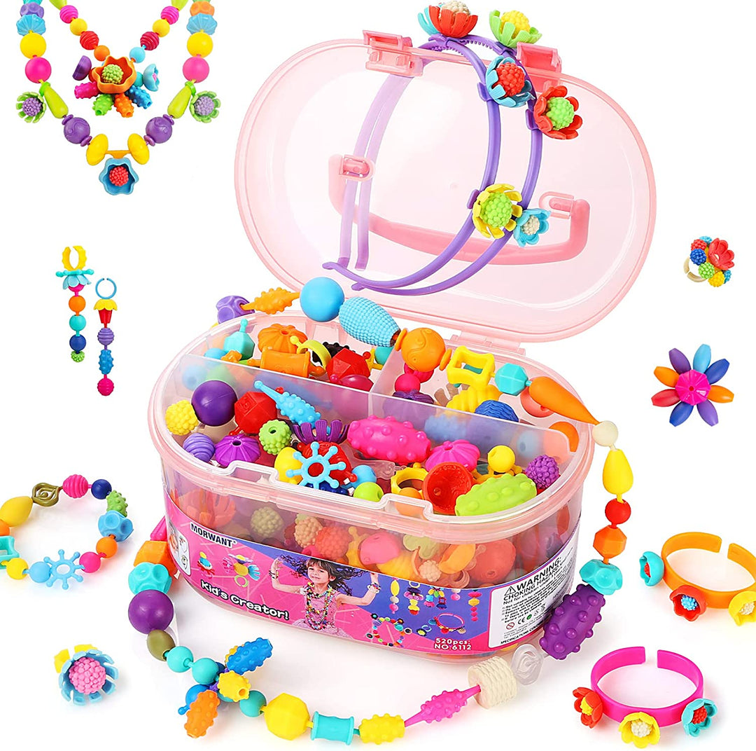 [Three Box] 500+ Pop Bead Jewelry Making Kit for Kids | Art & Craft Toy