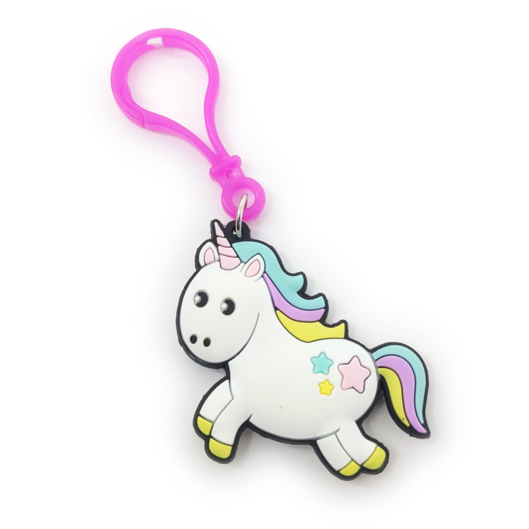 🦄✨ Llavero de unicornio arcoíris - Colgante de goma mágico para niños - Paquete a granel de 12