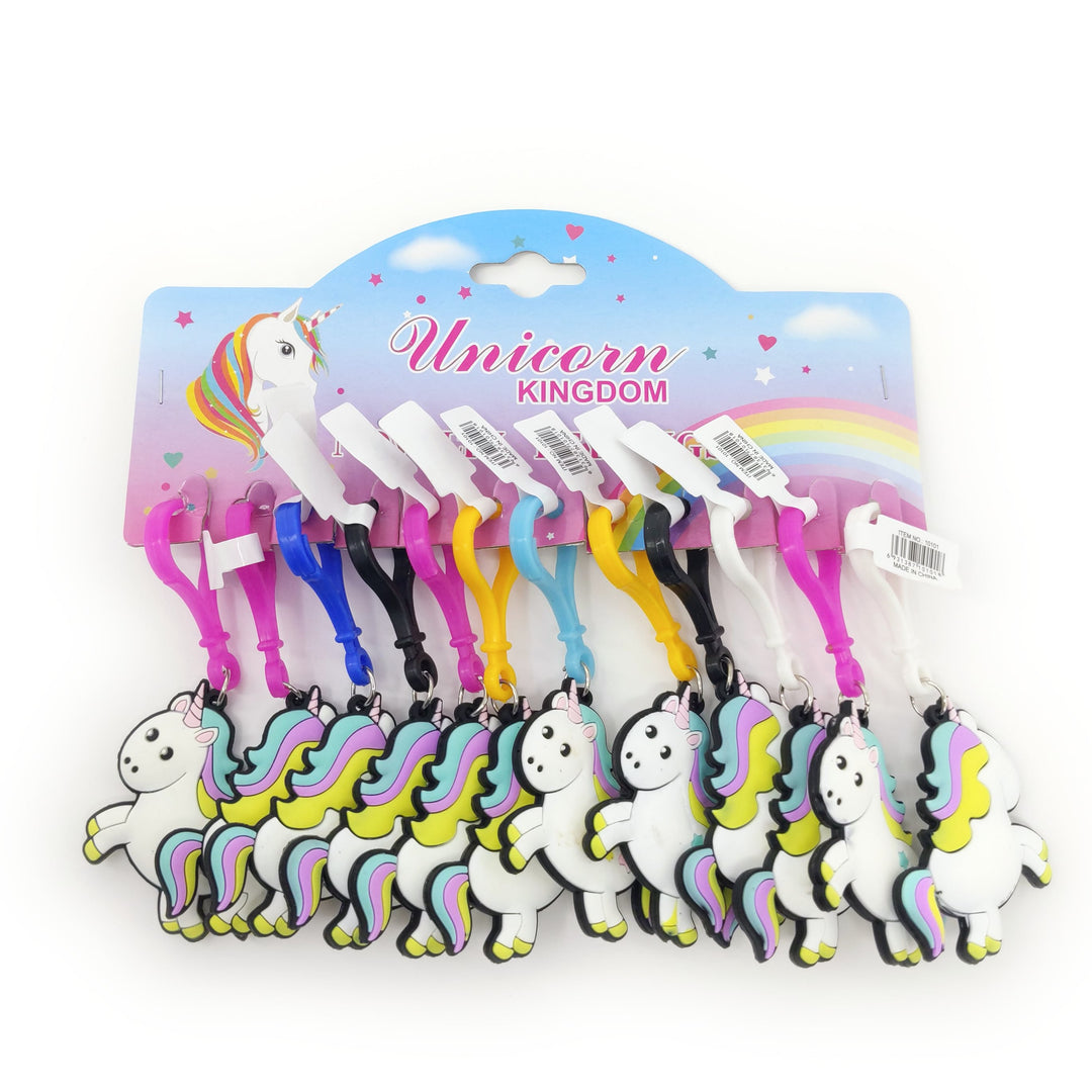 🦄✨ Rainbow Unicorn Keychain - Magical Rubber Pendant for Kids - Bulk Pack of 12